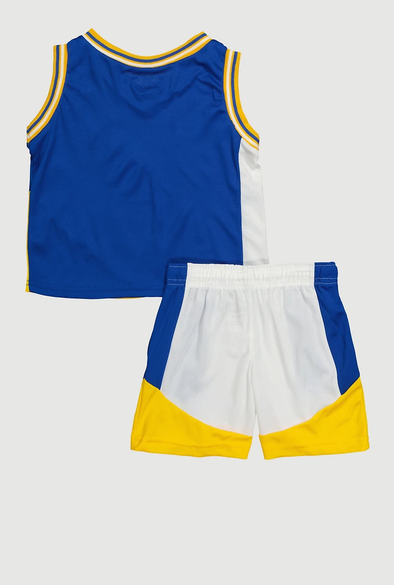 Toddler Boys Just Did It Basketball Jersey and Shorts with Bucket Hat, Blue,