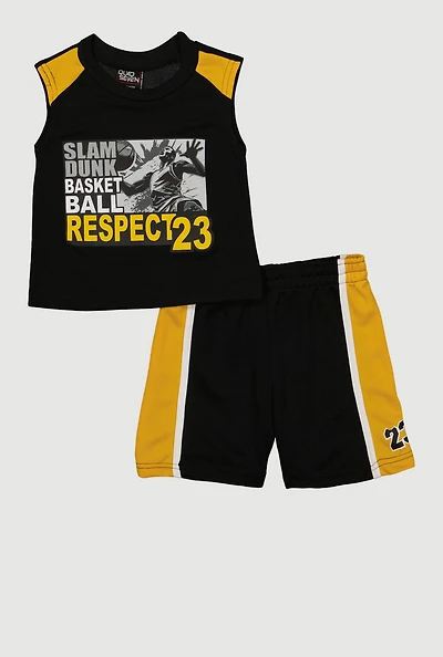 Toddler Boys Slam Dunk Basketball Graphic Tee and Shorts, Black,