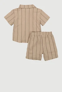 Toddler Boys Striped Button Front Shirt and Shorts, Brown, Size 4T