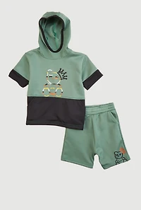 Toddler Boys Bear Graphic Short Sleeve Hoodie and Shorts