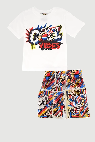 Toddler Boys Cool Vibes Graffiti Graphic Tee and Shorts Set