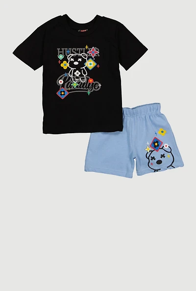 Toddler Boys Hustler Paradise Bear Graphic Tee and Shorts