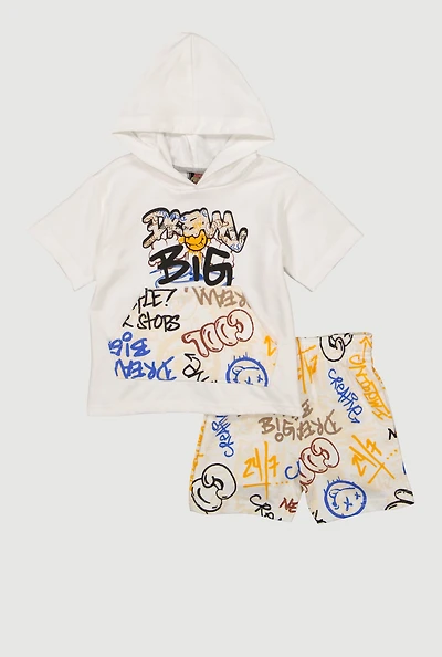 Toddler Boys Hooded Graffiti Graphic Tee and Shorts