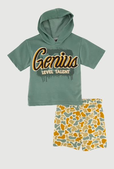 Toddler Boys Genius Hooded Graphic Top and Shorts Set