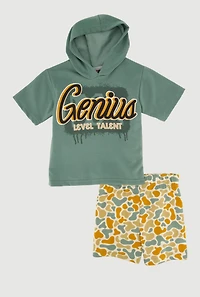 Toddler Boys Genius Hooded Graphic Top and Shorts Set