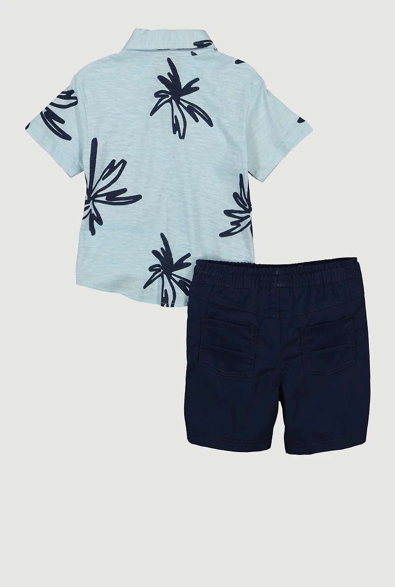 Toddler Boys Palm Tree Print Button Front Shirt and Shorts