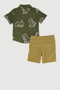 Toddler Boys Marled Dinosaur Pattern Shirt Drawstring Waist Shorts