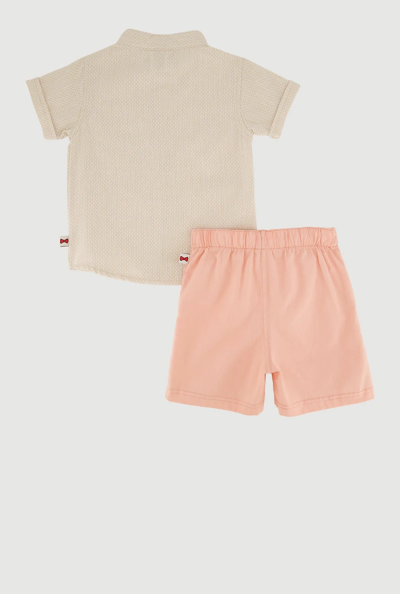 Toddler Boys Button Front Shirt and Shorts with Bucket Hat