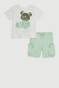 Toddler Boys Ombre Bear Graphic Tee and Cargo Shorts, Multi, Size 3T