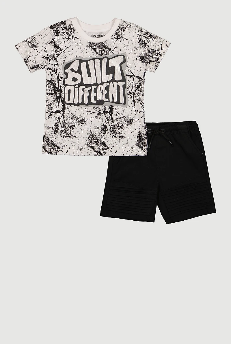 Toddler Boys Built Different Graphic Tee and Shorts