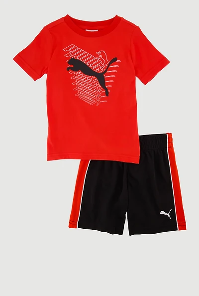 Toddler Boys Puma Graphic Jersey Mesh Tee and Shorts Set, Red,