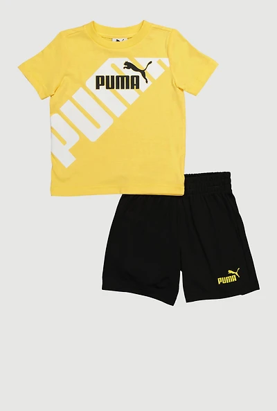 Toddler Boys Puma T Shirt and Jersey Mesh Shorts 2 Piece Set, Yellow, Size 2T