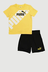Toddler Boys Puma T Shirt and Jersey Mesh Shorts 2 Piece Set, Yellow, Size 2T