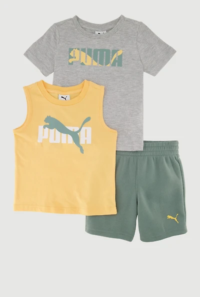 Toddler Boys Puma Print Tops and Shorts 3 Piece Set, Multi, Size 2T
