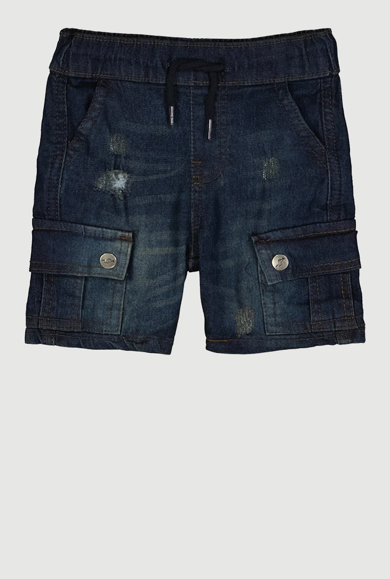 Toddler Boys Distressed Denim Drawstring Waist Cargo Shorts