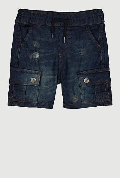 Toddler Boys Distressed Denim Drawstring Waist Cargo Shorts