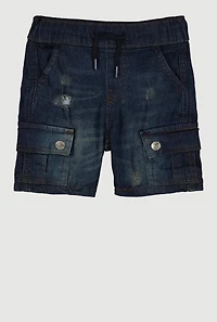 Toddler Boys Distressed Denim Drawstring Waist Cargo Shorts