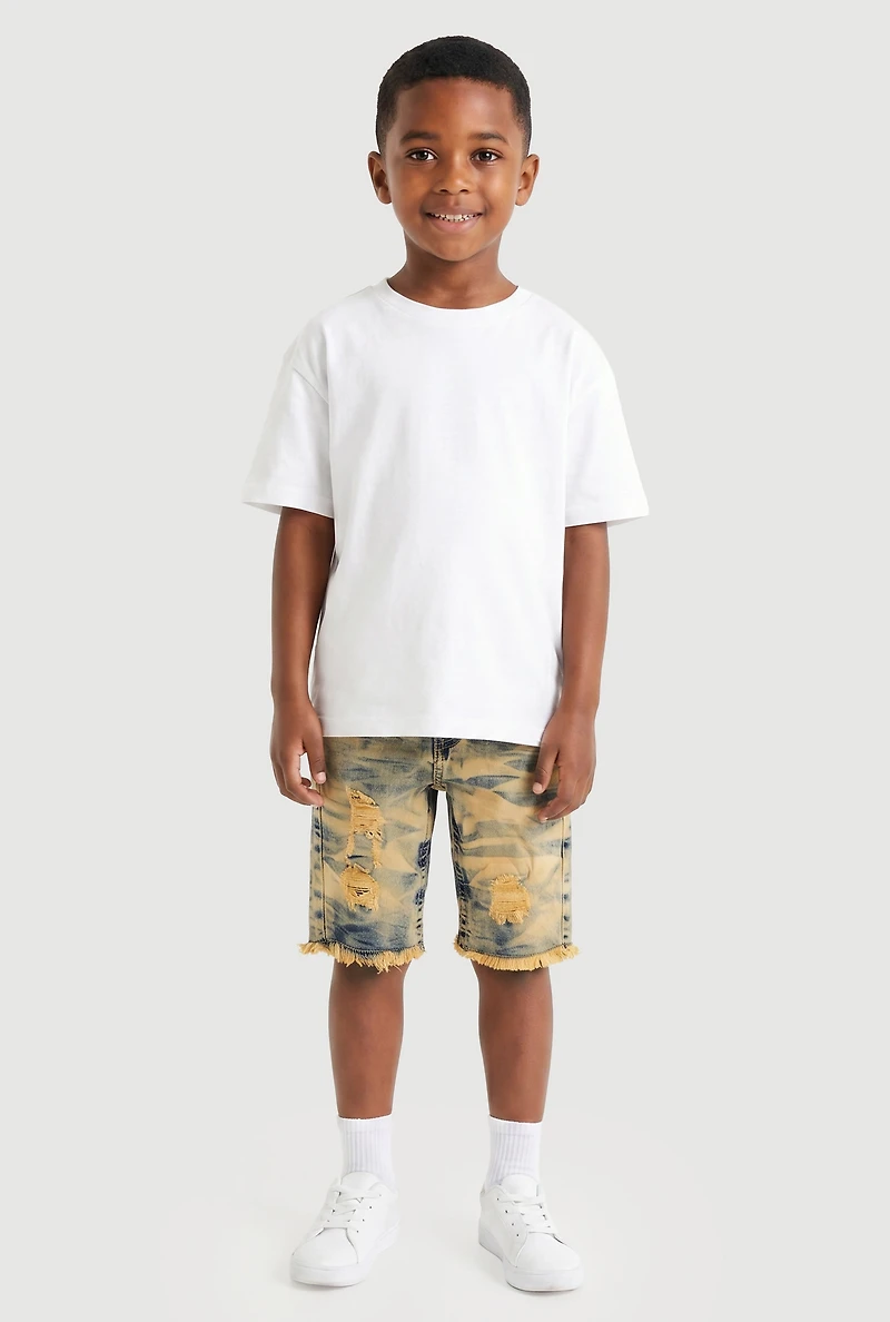 Toddler Boys Whiskered Acid Wash Distressed Denim Shorts