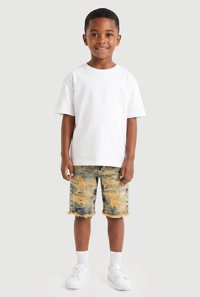 Toddler Boys Whiskered Acid Wash Distressed Denim Shorts