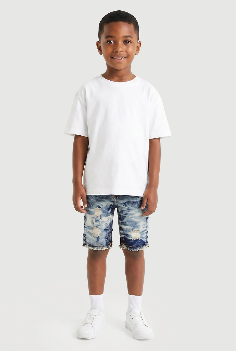 Toddler Boys Whiskered Acid Wash Distressed Denim Shorts