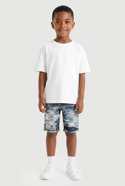 Toddler Boys Whiskered Acid Wash Distressed Denim Shorts