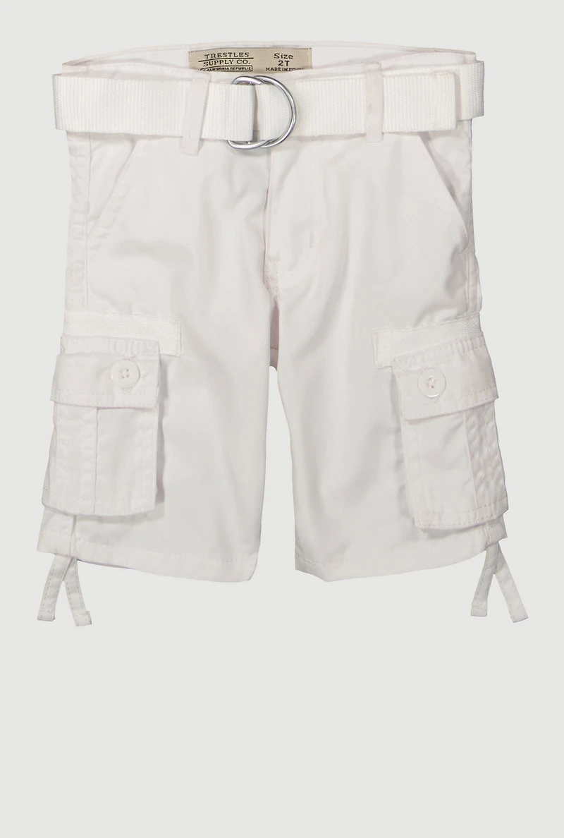 Toddler Boys Solid Belted Cargo Shorts, White, Size 4T