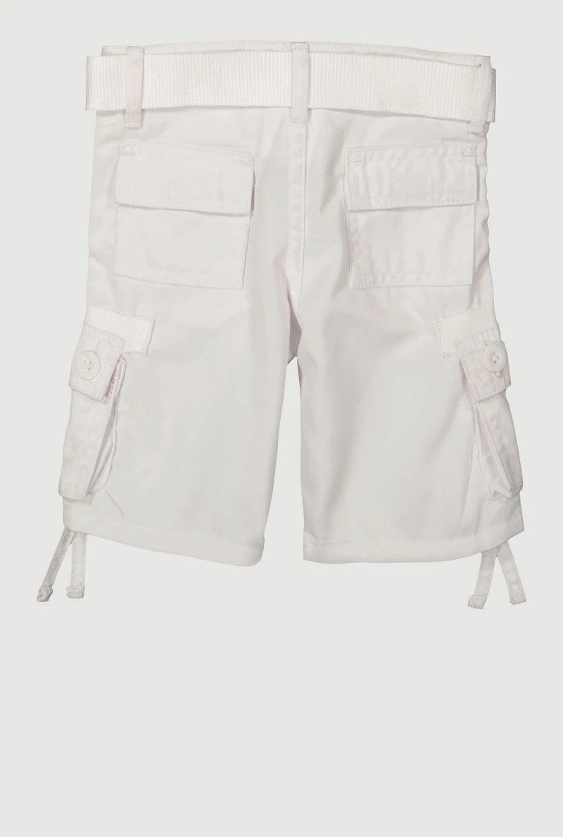 Toddler Boys Solid Belted Cargo Shorts, White, Size 3T