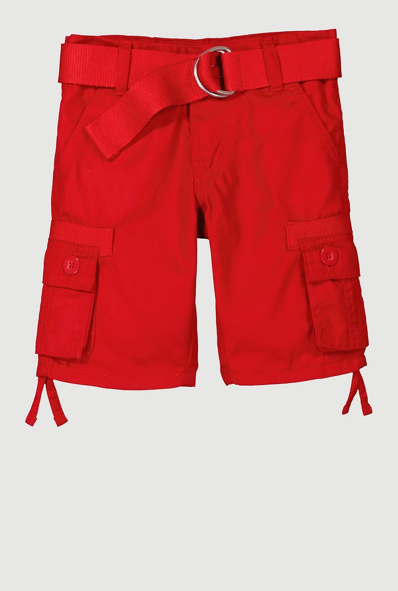 Toddler Boys Cargo D Ring Belted Shorts, Red, Size 4T
