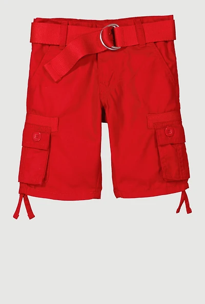 Toddler Boys Cargo D Ring Belted Shorts, Red,