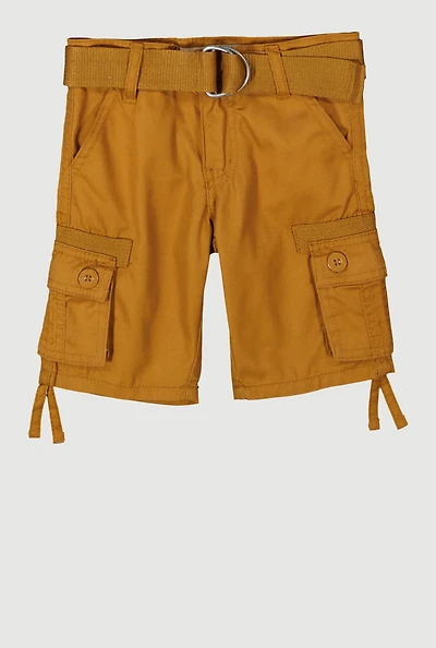 Toddler Boys Cargo Pocket D Ring Belted Shorts, Khaki, Size 4T