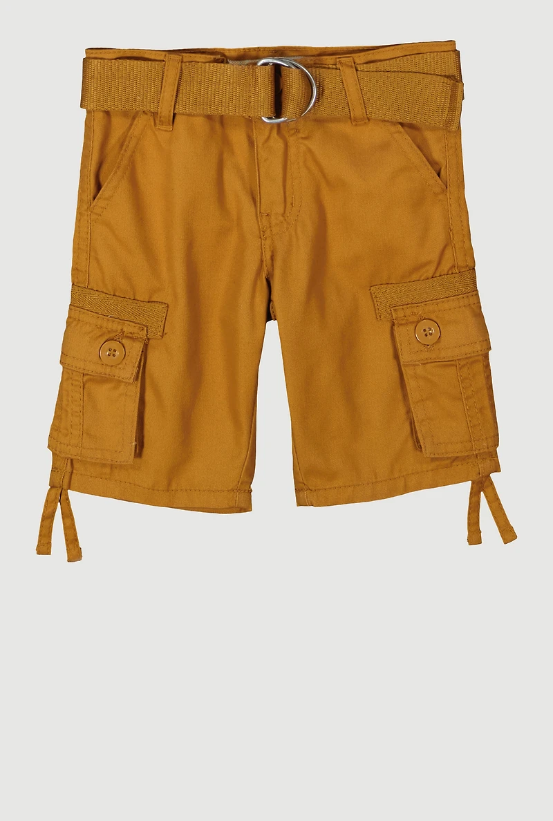 Toddler Boys Cargo Pocket D Ring Belted Shorts, Khaki,