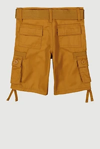 Toddler Boys Cargo Pocket D Ring Belted Shorts, Khaki,