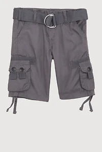 Toddler Boys Tie Hem Belted Cargo Shorts, Grey, Size 3T