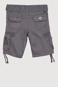 Toddler Boys Tie Hem Belted Cargo Shorts, Grey, Size 3T