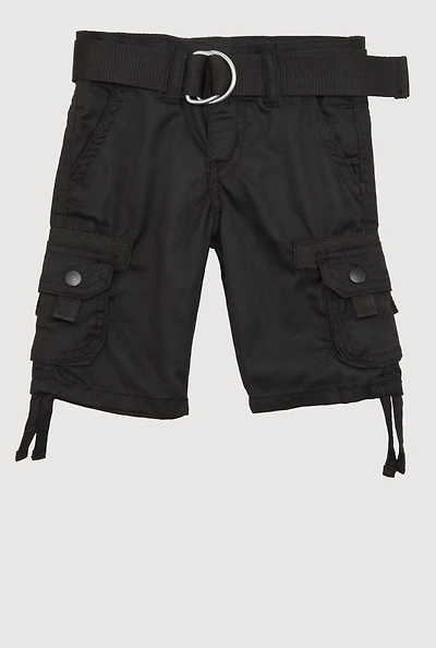 Toddler Boys Belted Tie Hem Cargo Shorts, Black, Size 2T