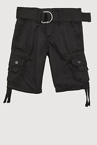 Toddler Boys Belted Tie Hem Cargo Shorts, Black, Size 2T