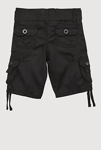Toddler Boys Belted Tie Hem Cargo Shorts, Black, Size 2T