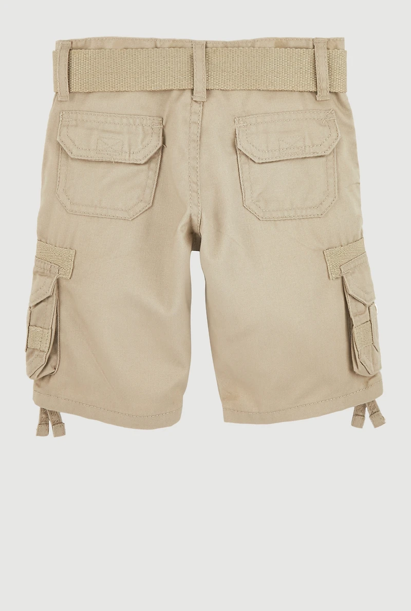Toddler Boys D Ring Belted Cargo Shorts, Khaki,