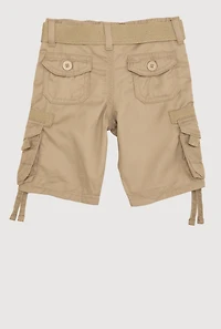 Toddler Boys Belted Tie Hem Cargo Pocket Shorts, Khaki, Size 3T