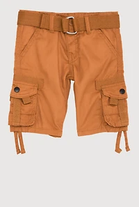 Toddler Boys Tie Hem Belted Cargo Pocket Shorts, Brown, Size 3T