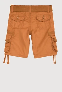 Toddler Boys Tie Hem Belted Cargo Pocket Shorts, Brown, Size 3T