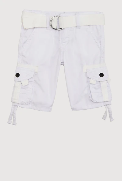 Toddler Boys Cargo Pocket Belted Shorts, White, Size 4T