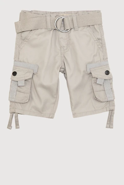 Toddler Boys Tassel Hem Belted Cargo Shorts, Grey,