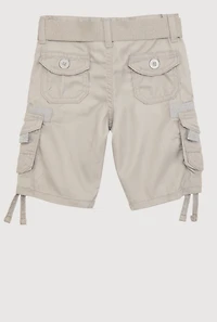 Toddler Boys Tassel Hem Belted Cargo Shorts, Grey, Size 2T