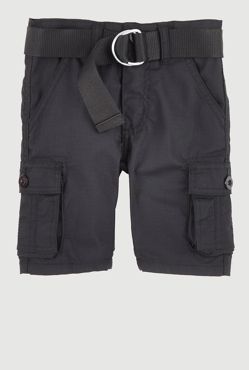 Toddler Boys Belted Cargo Shorts, Black, Size 2T