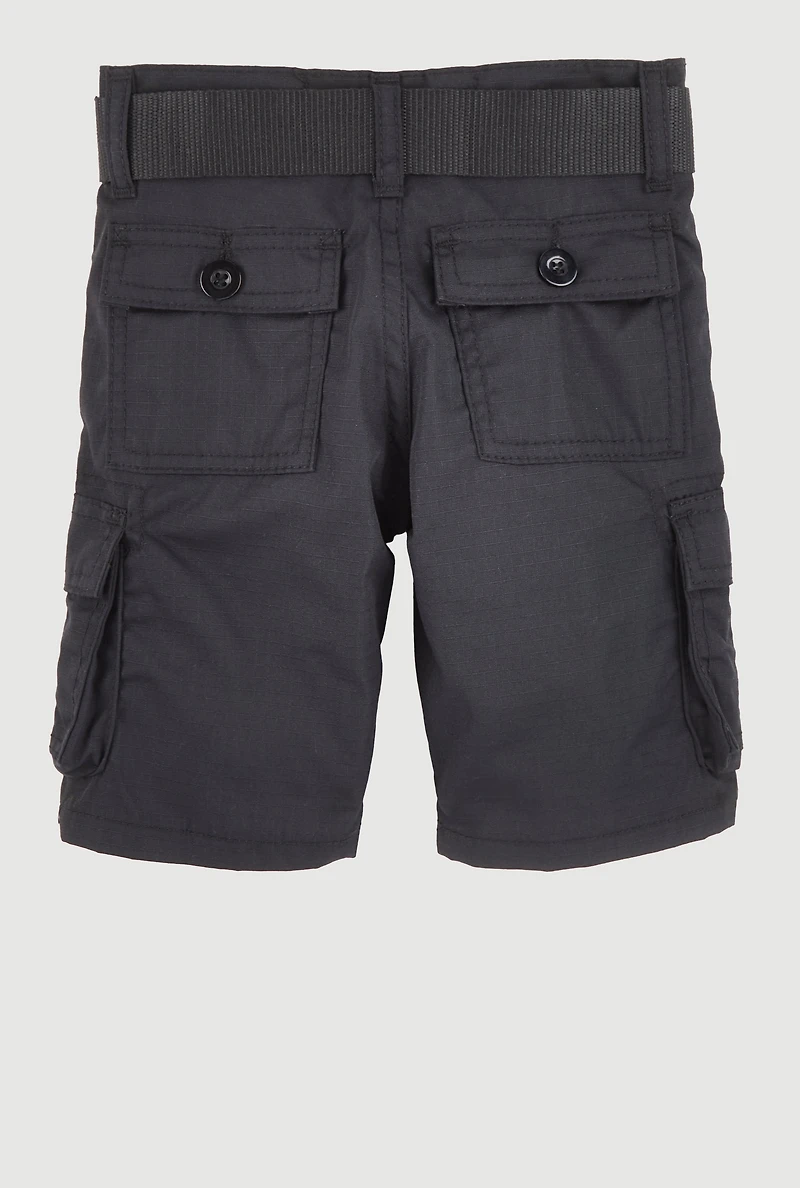 Toddler Boys Belted Cargo Shorts, Black, Size 2T