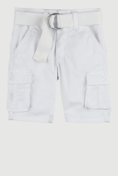Toddler Boys Solid D Ring Belted Cargo Shorts, White,