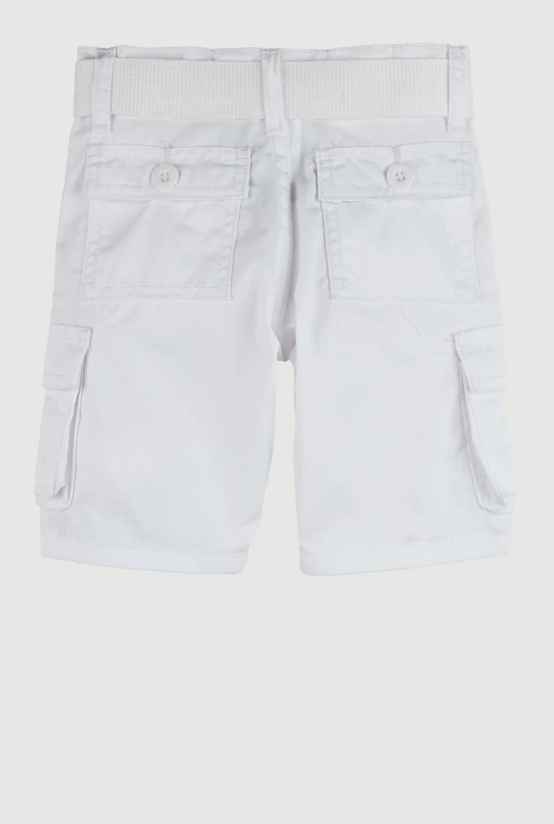Toddler Boys Solid D Ring Belted Cargo Shorts, White, Size 3T