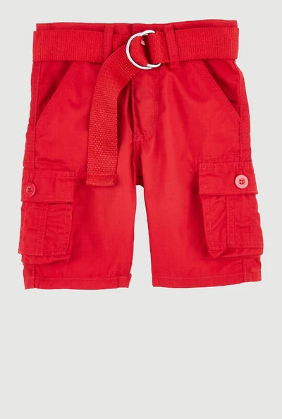 Toddler Boys D Ring Belted Cargo Pocket Shorts, Red, Size 3T
