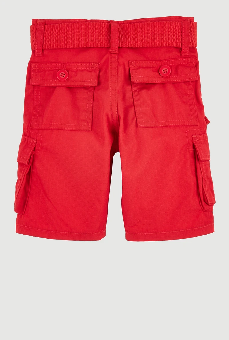 Toddler Boys D Ring Belted Cargo Pocket Shorts, Red, Size 3T